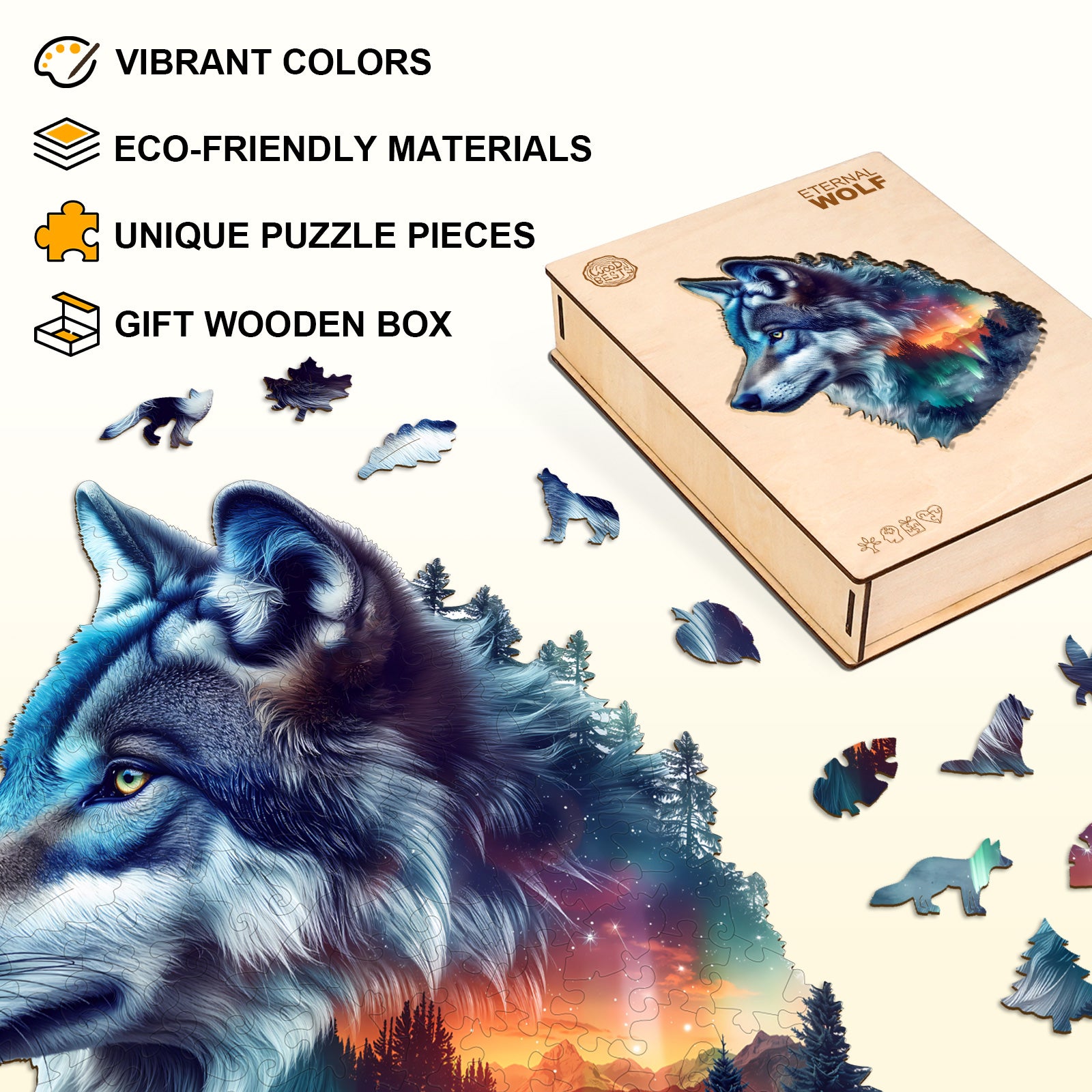 Aurora Wolf Wooden Jigsaw Puzzle