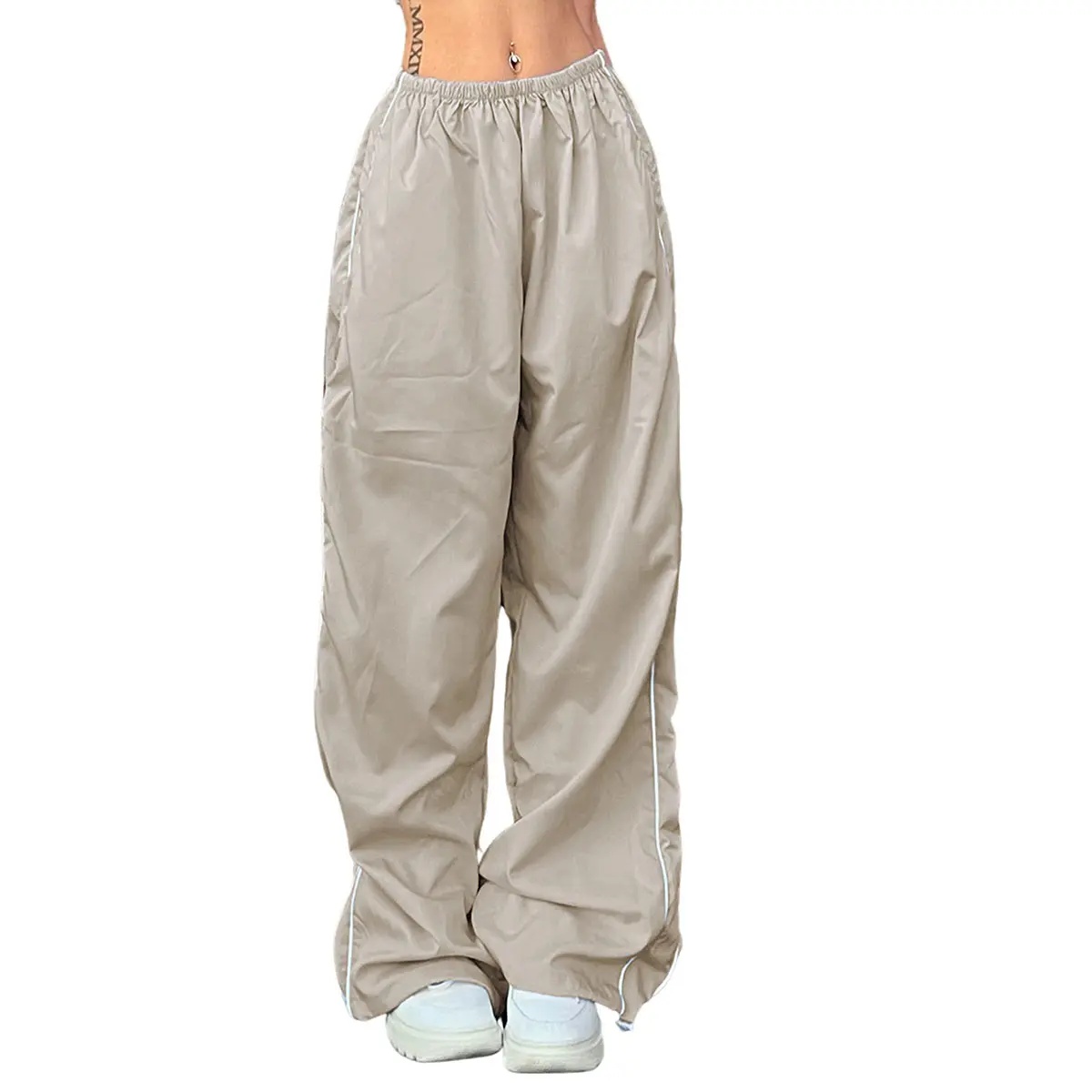 Women's Parachute Wideleg Pants Baggy Y2K Elastic Waist Wide Leg Track Pants Trousers Casual