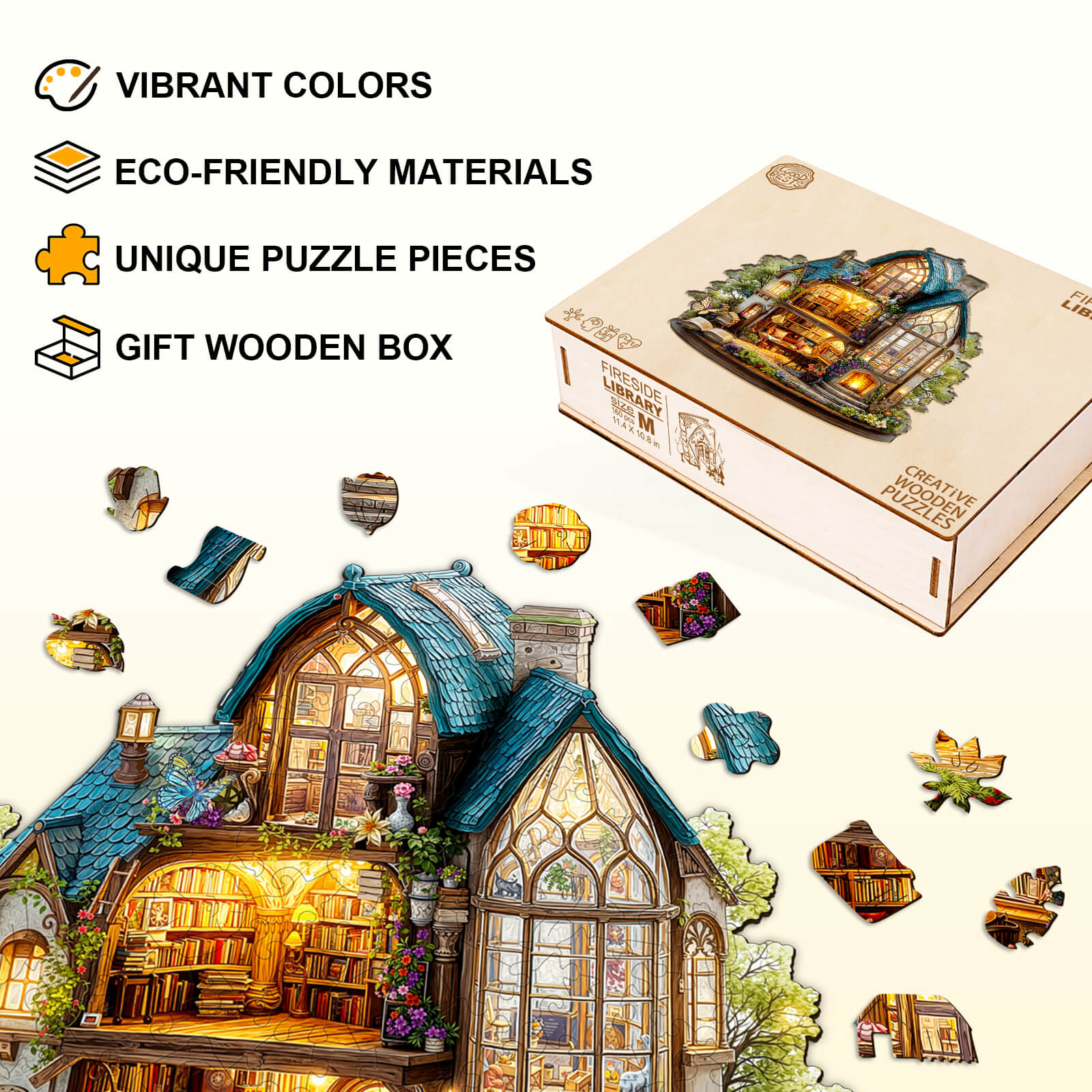 Fireside Library Wooden Jigsaw Puzzle