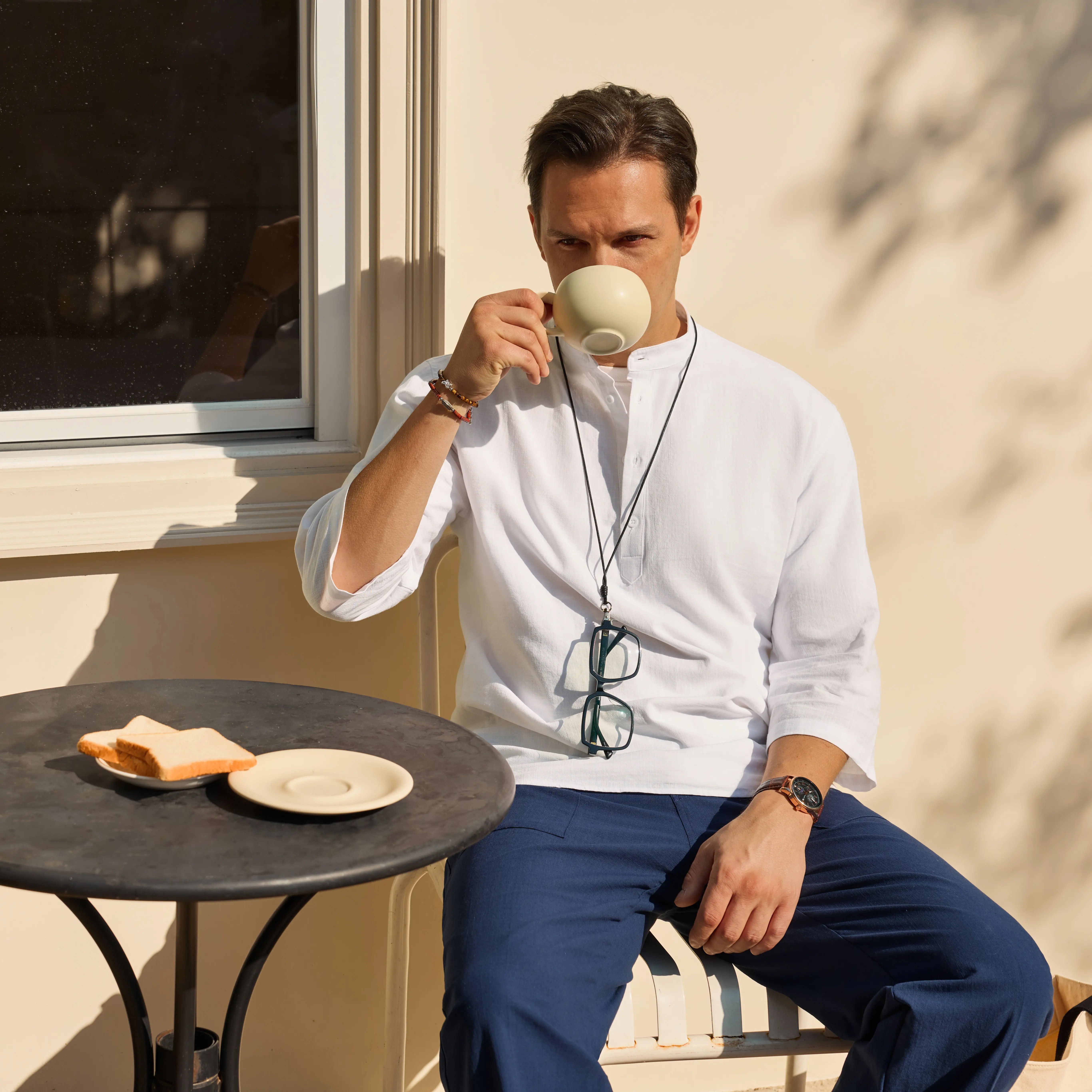 Men's Linen Cotton 3/4 Sleeve Henley T-Shirt