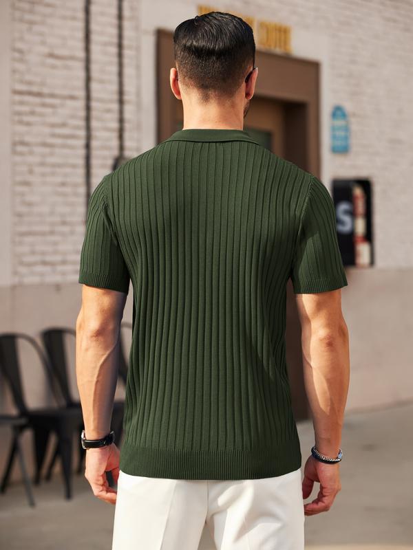 Men's Zipper Polo Shirts Short Sleeve Ribbed Knit Polo T Shirts Fashion Casual Golf Shirts