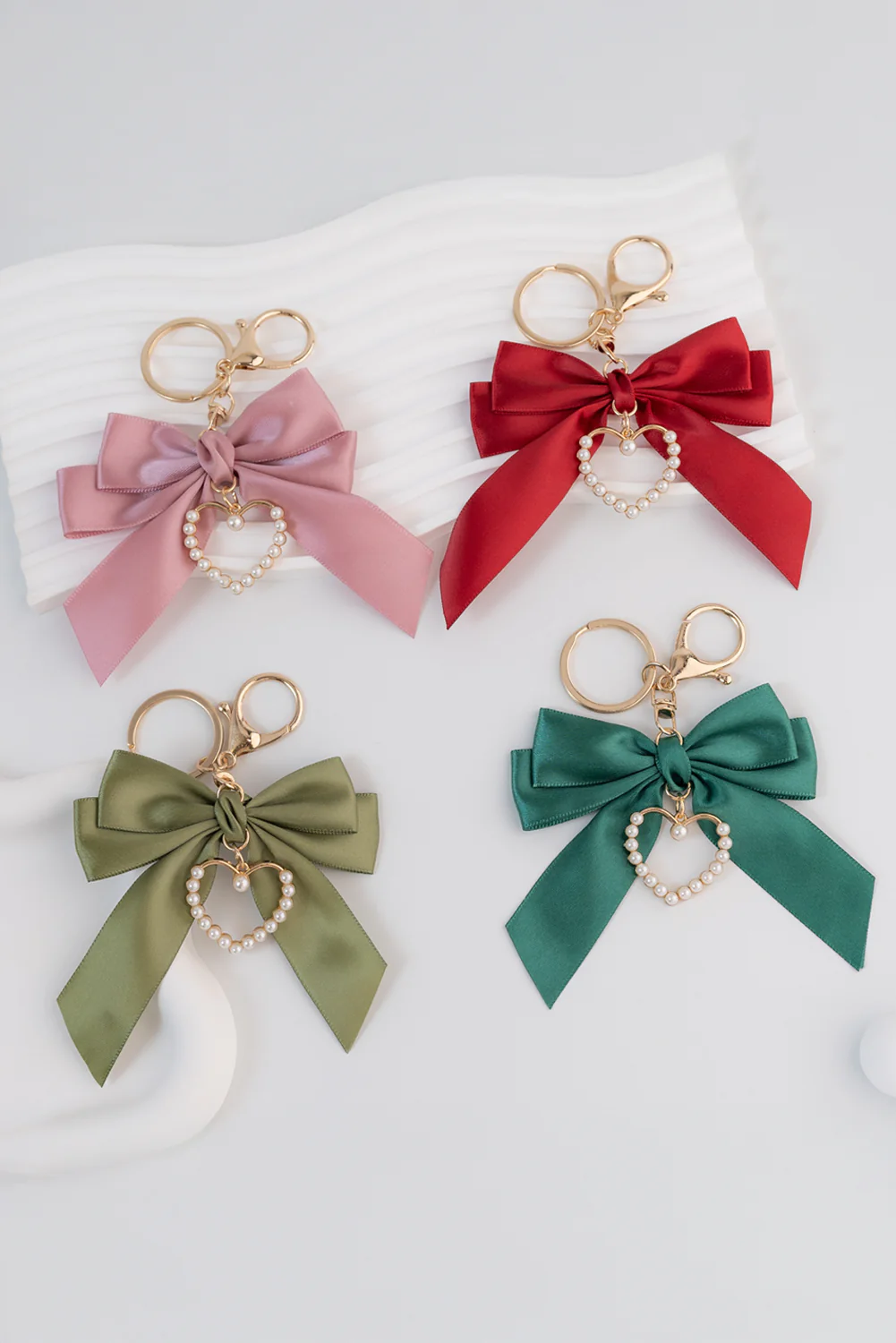 Pink Pearl Heart Large Bow Knot Keychain