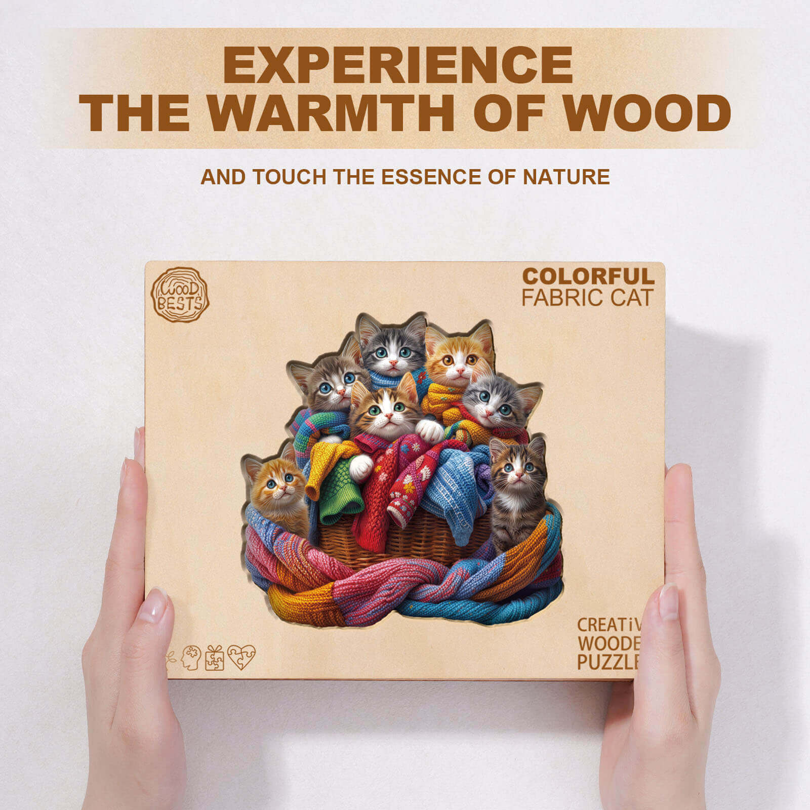 Colorful fabric cat Wooden Jigsaw Puzzle