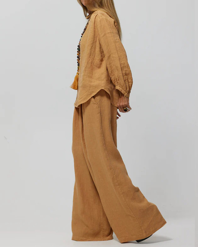 Casual Loose Cotton and Linen Shirt & Pants Two-Piece Set 4bb0
