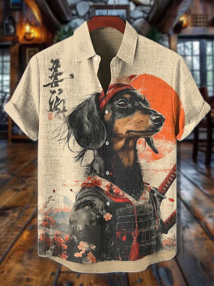 Men's Dachshund Warrior International Dog Day Art Print Casual Shirt