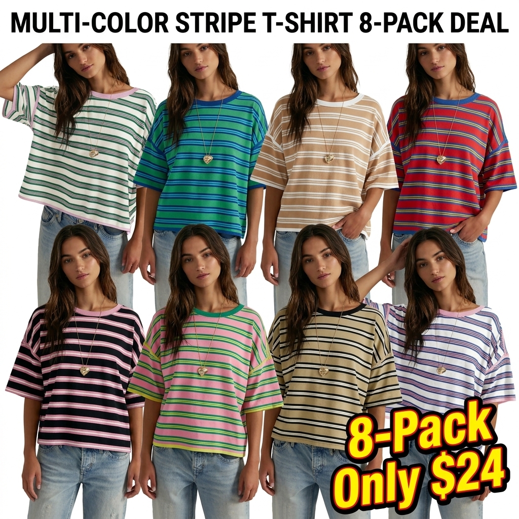 Women's Striped Oversized Crewneck T-Shirt