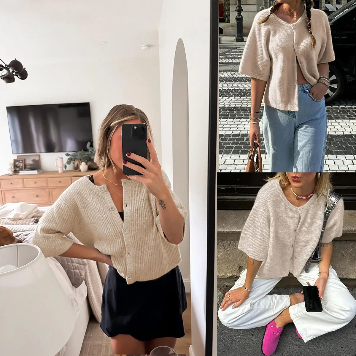 Women's Lightweight Short Sleeve Cardigan Soft Ribbed Knit Button Down Layering Top