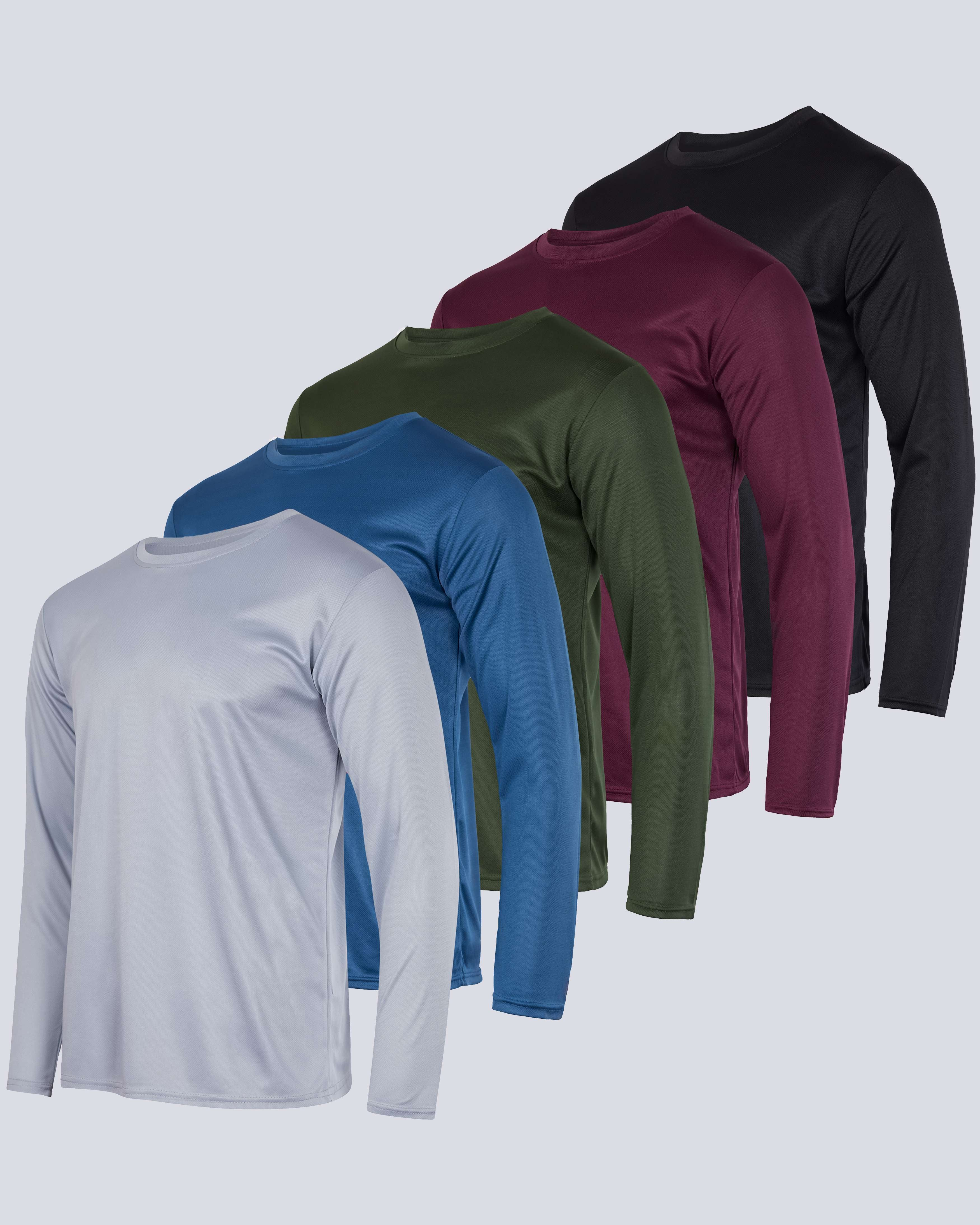5-Pack Men’s Quick-Dry Long Sleeve Shirts – Breathable, Moisture-Wicking