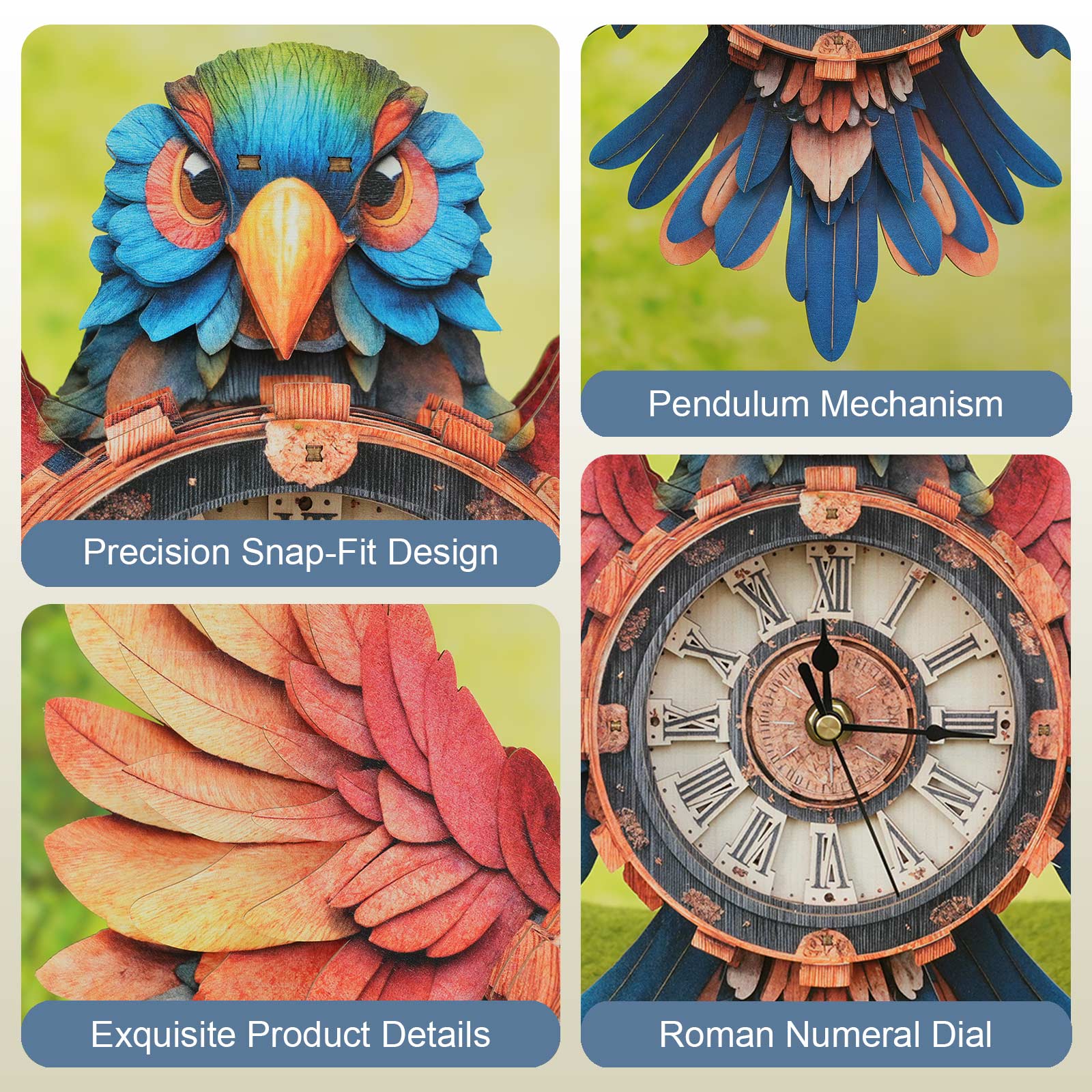 Parrot – DIY Wooden Clock, 3D Puzzle Craft Kit
