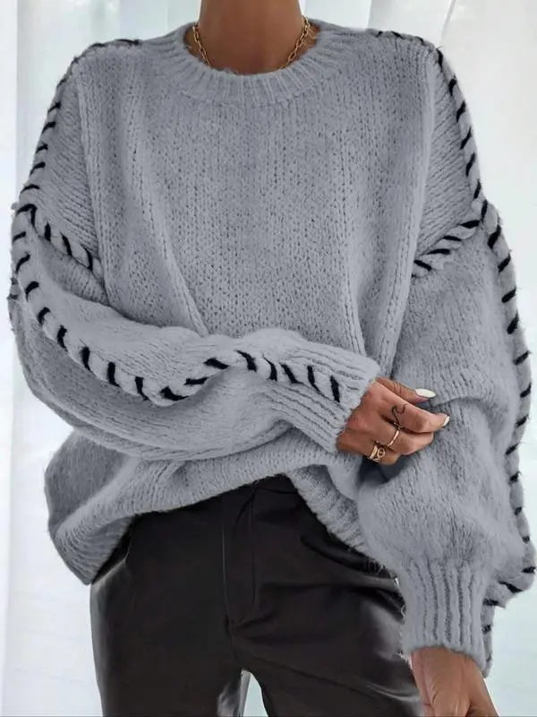 Women's Contrast Binding Drop Shoulder Sweater