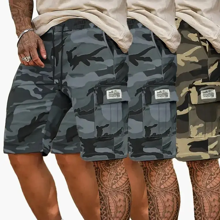 Camouflage Twill Pocket Shorts Three-Piece Set