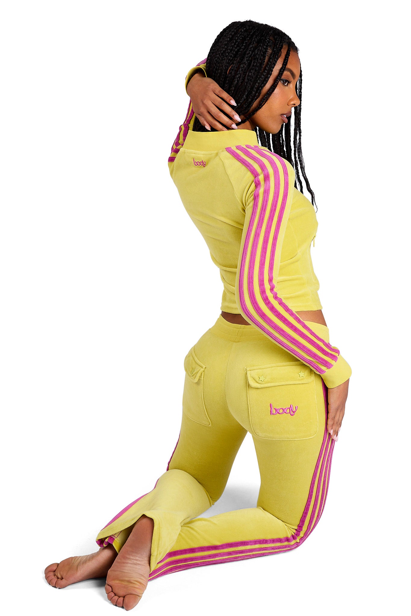 BODY VELOUR TRACK PANTS (LIME YELLOW/PINK)
