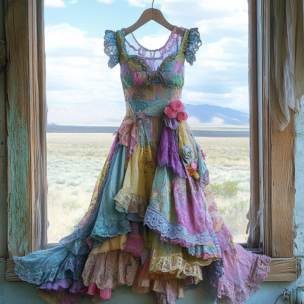 Windowsill Summer Romantic Lace Ruffle Cascade Dress 66a6