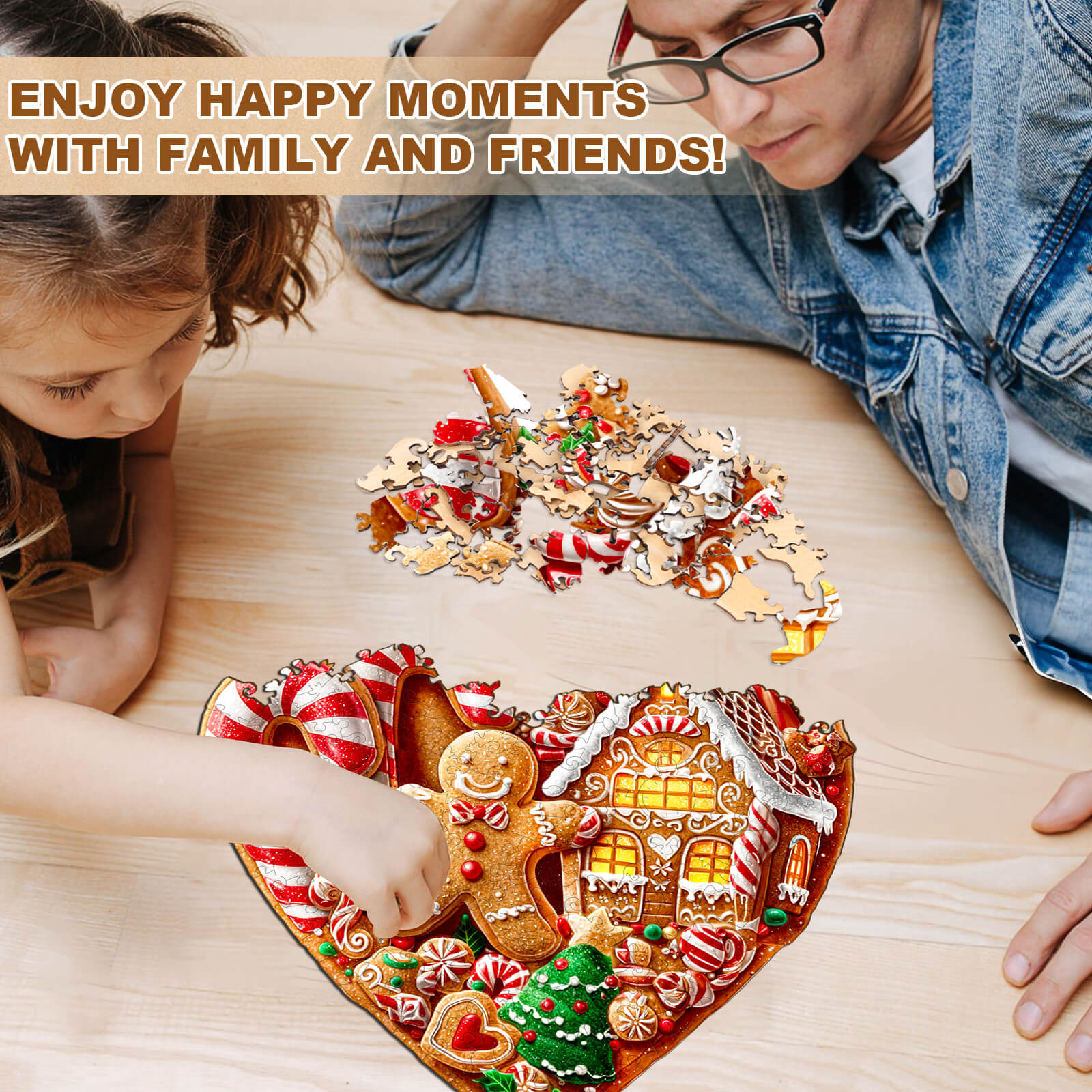 Heart-shaped Christmas cookies Wooden Jigsaw Puzzle