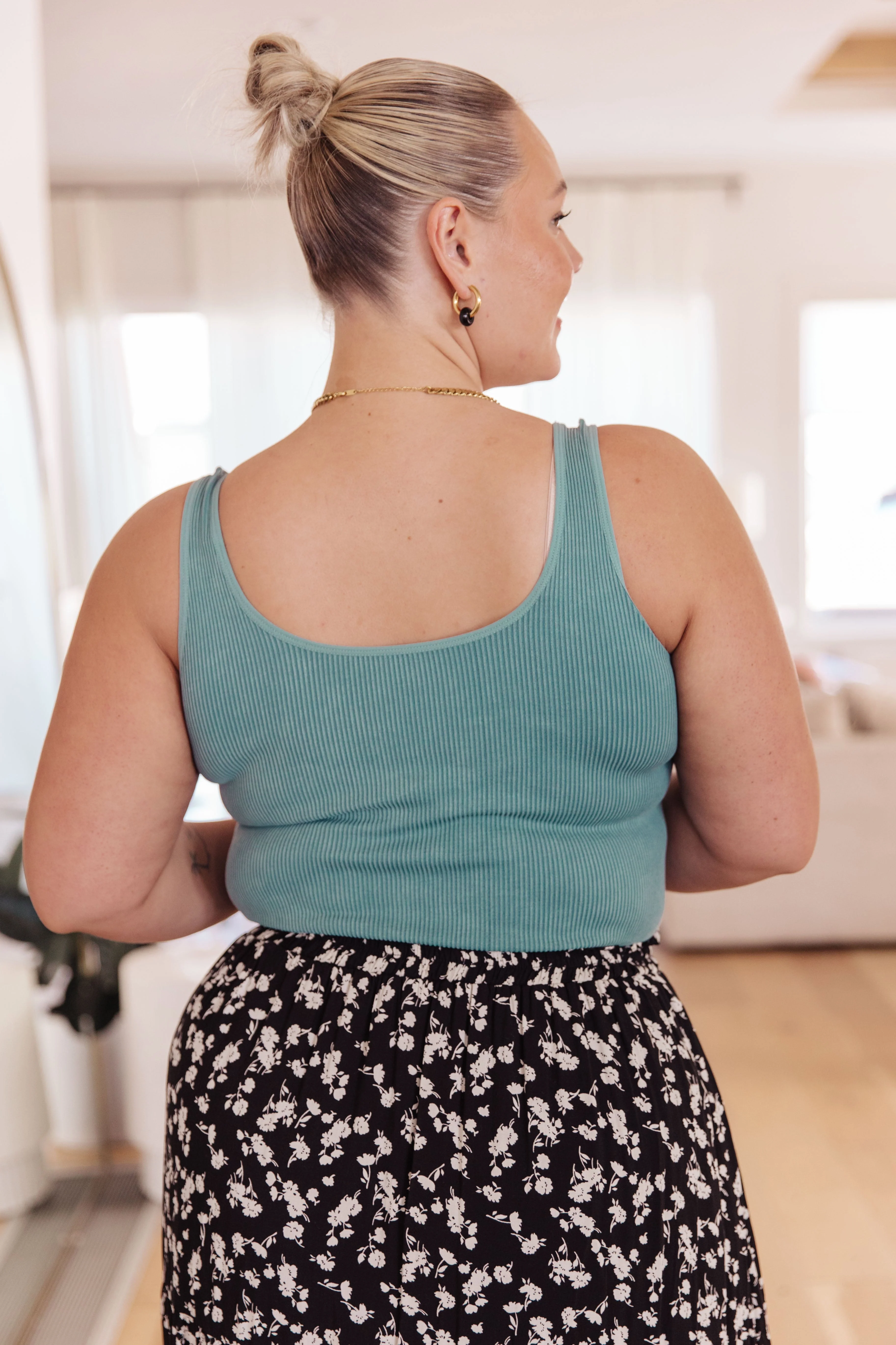 Ribbed Seamless Reversible Tank in Vintage Blue