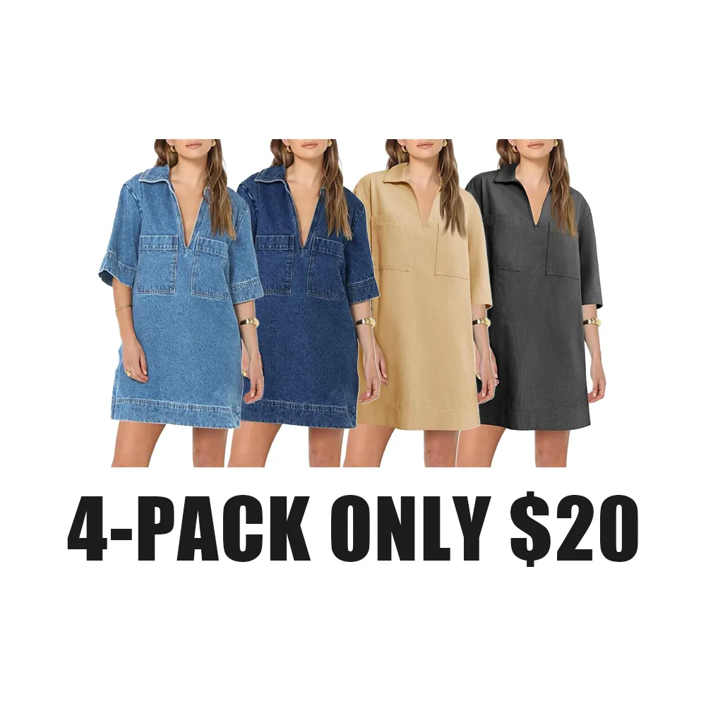 Women's Summer Denim Shirt Dress with Pockets