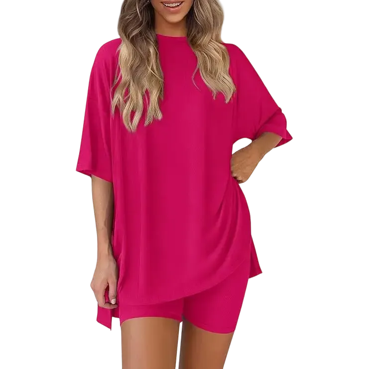 🔥Women's two-piece set: slit-hem shirt paired with shorts