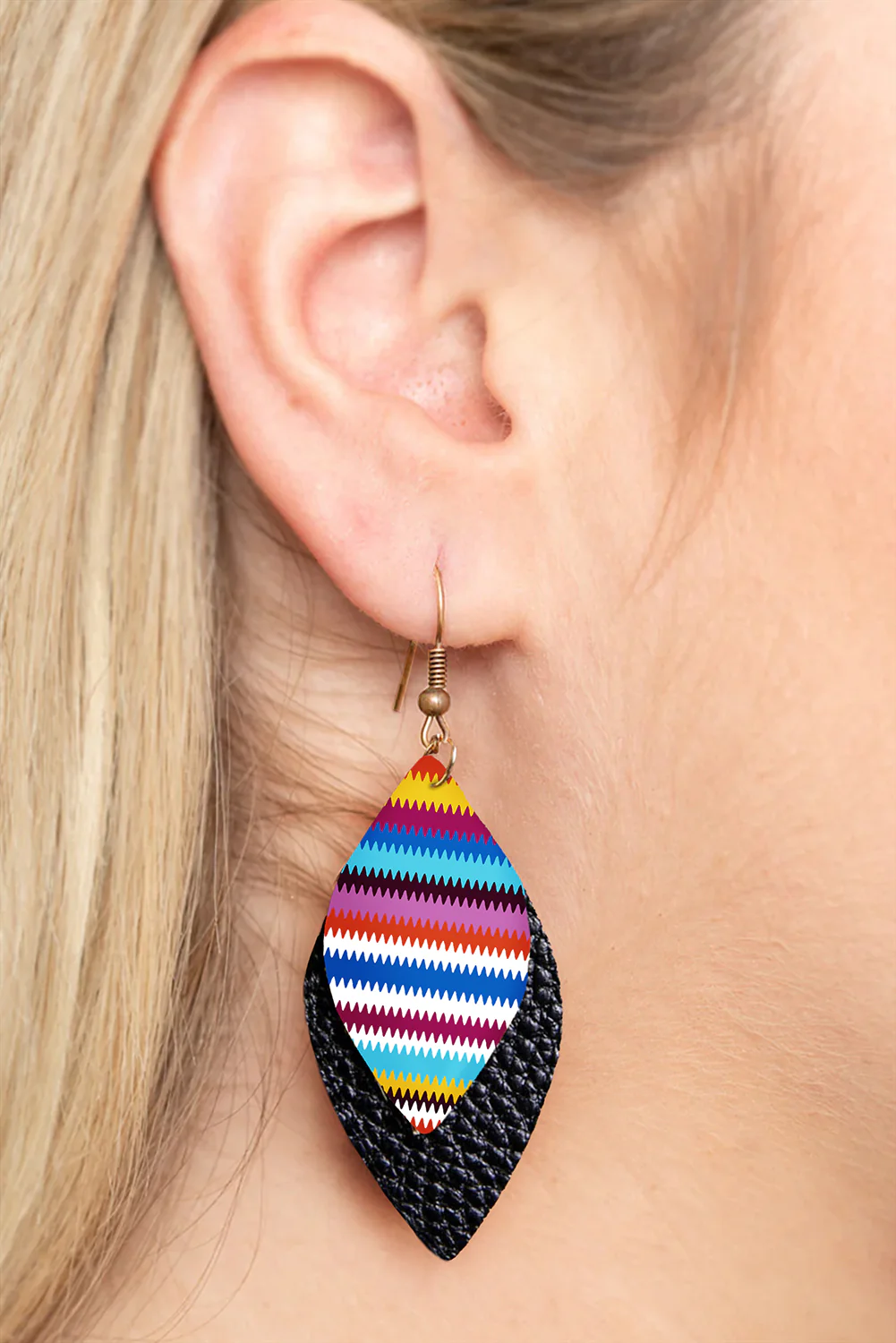 Multicolour Serape Leaf Shape Leathered Drop Earrings