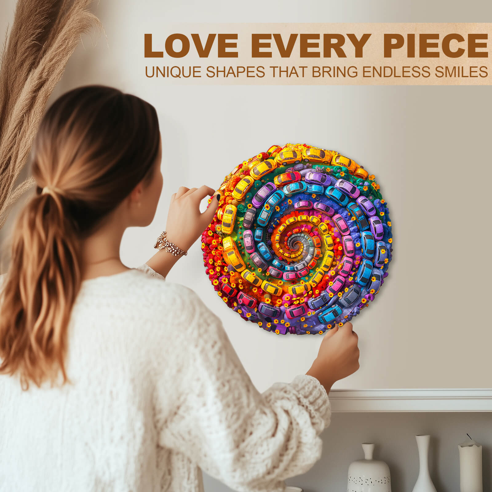 Colorful Swirl Car-1 Wooden Jigsaw Puzzle