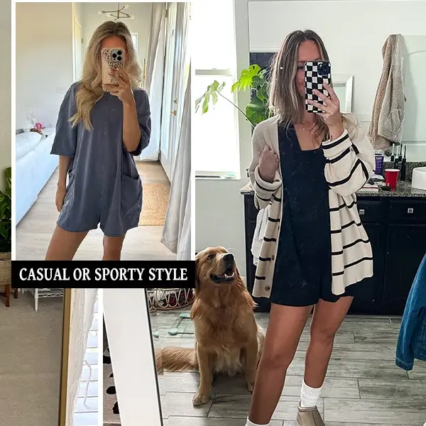 SCUSTY Womens Oversized Rompers Back V Neck Jumpsuits Casual Athletic Workout Tee Onesie Activewear