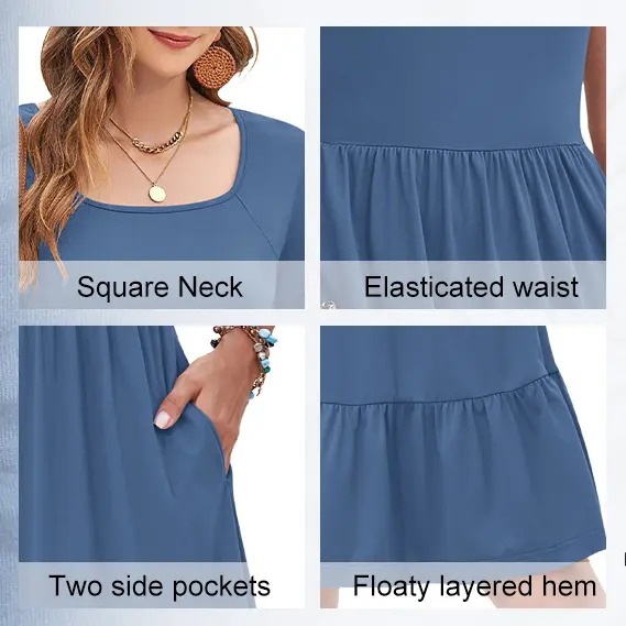 Womens Square Neck Casual Short Sleeve Dress 2026