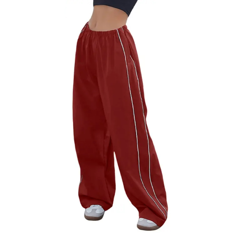 Wide-Leg Elastic-Waist Parachute Pants — Relaxed High-Rise Trousers