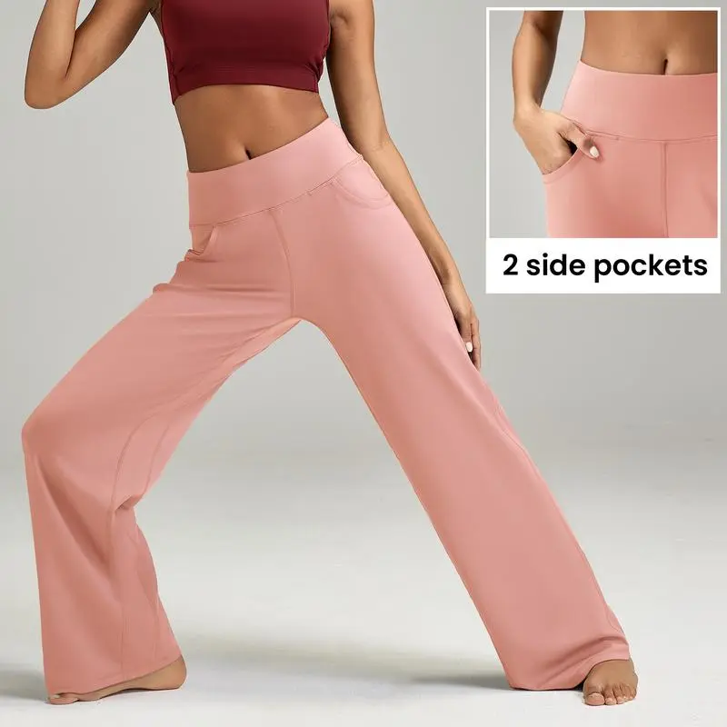 Women's High Waisted Wide Leg Yoga Pants – Comfy Lounge & Work Trousers with Pockets
