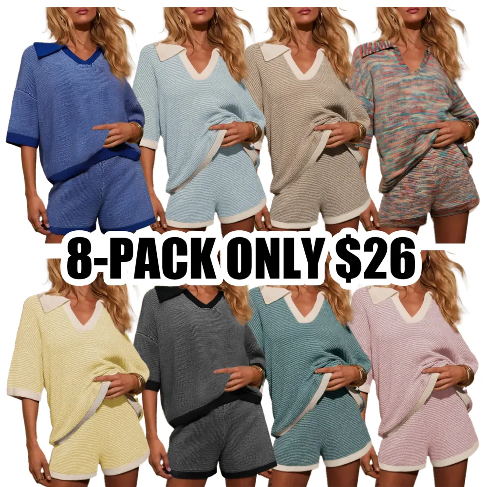 Women's Striped Knit Two-Piece Set – Short Sleeve Sweater Top & Elastic Waist Skirt, Casual Summer Outfit