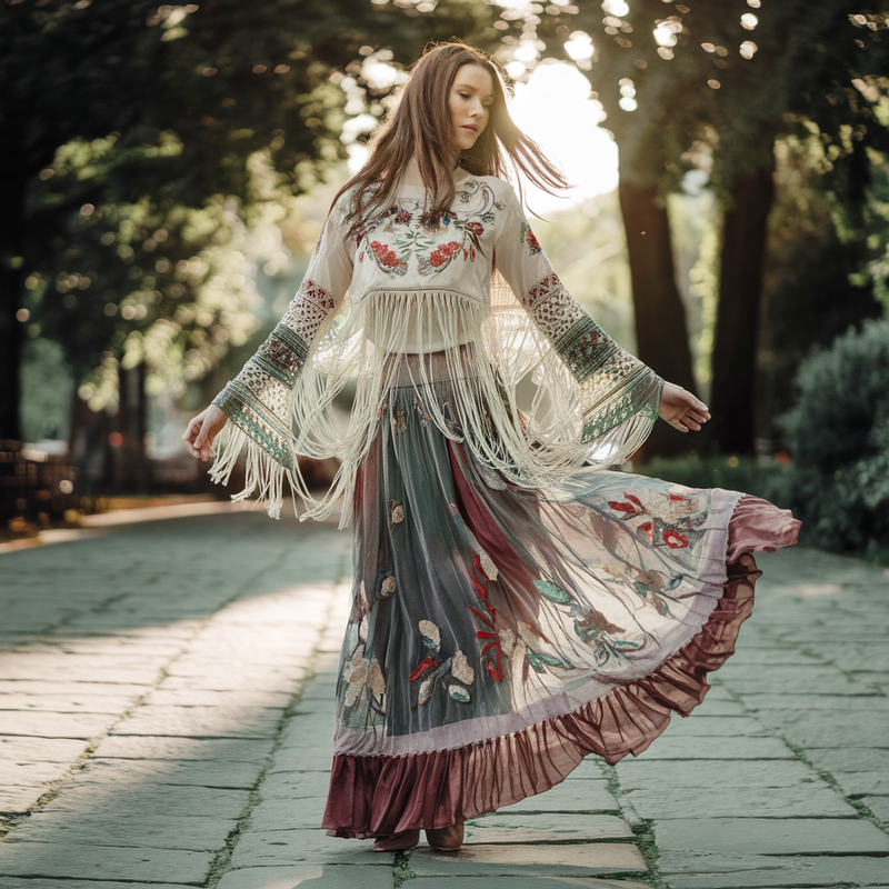 Elegant and comfortable fringed embroidered spring and summer vacation skirt suit cd71