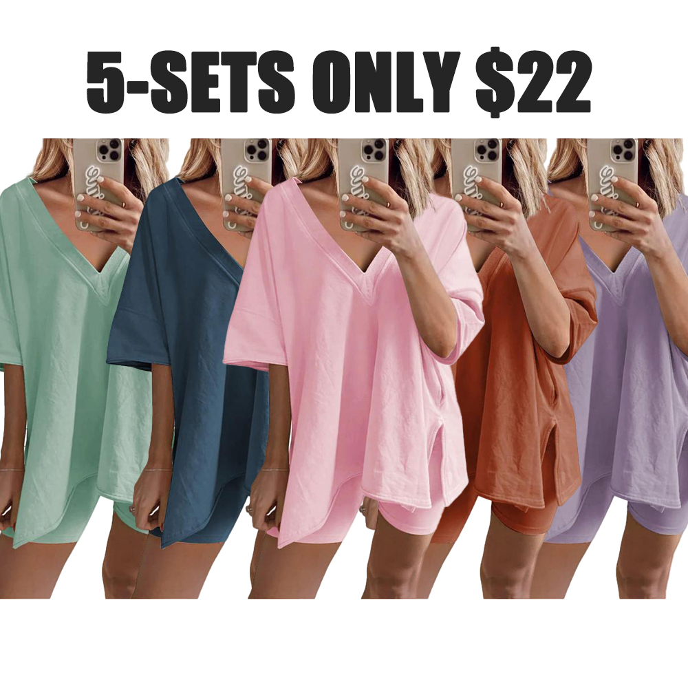 Women’s Oversized 2-Piece Lounge Shorts Set – Reversible V-Neck/Round Neck T-Shirt & Matching Shorts – Plus Size Friendly Casual Wear (Sizes S–5XL)