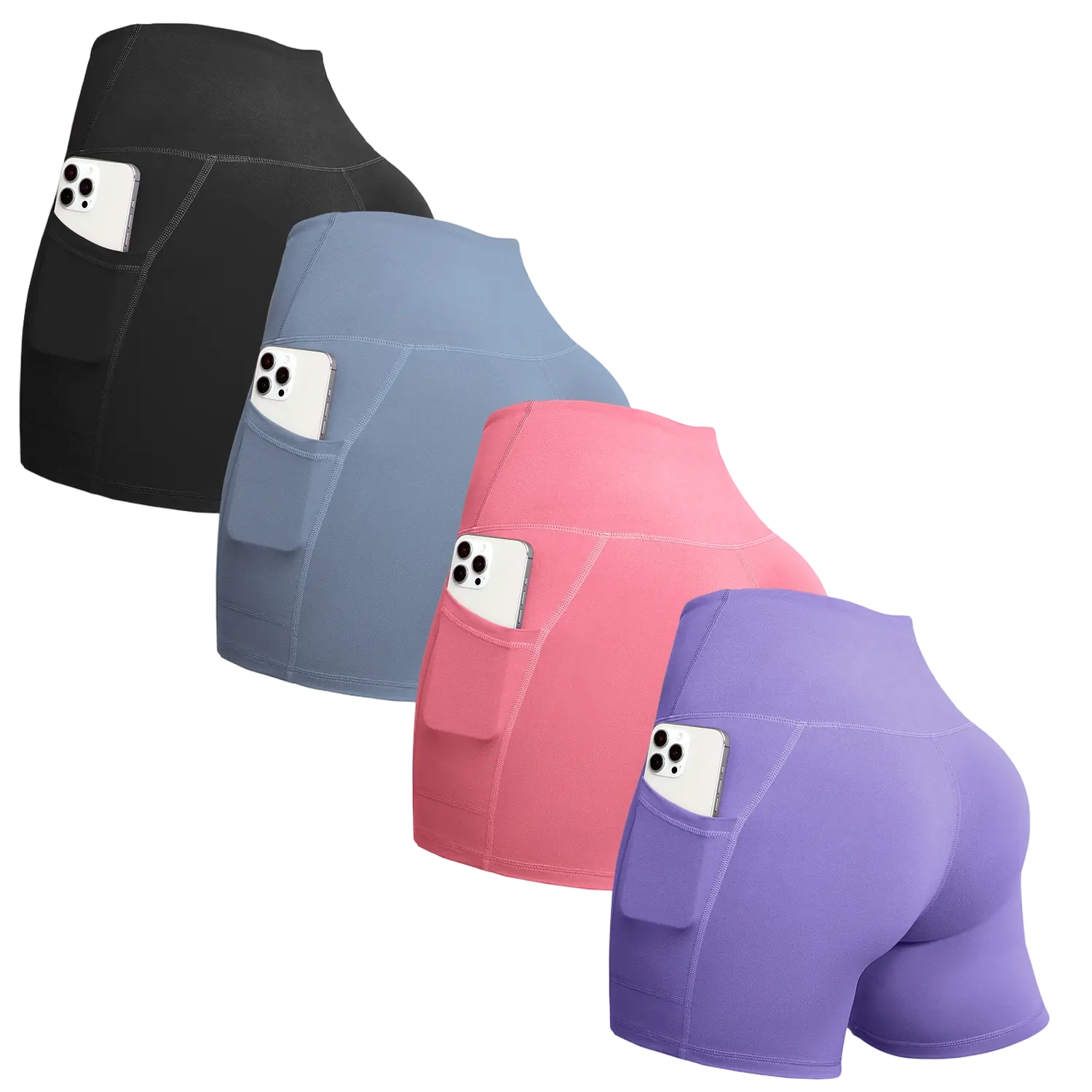 Women’s High-Waist Pocket Biker Shorts Set (4-Pack)