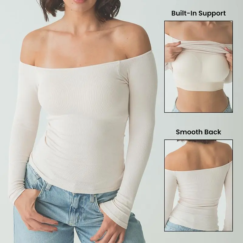 Ribbed Off The Shoulder Long Sleeve