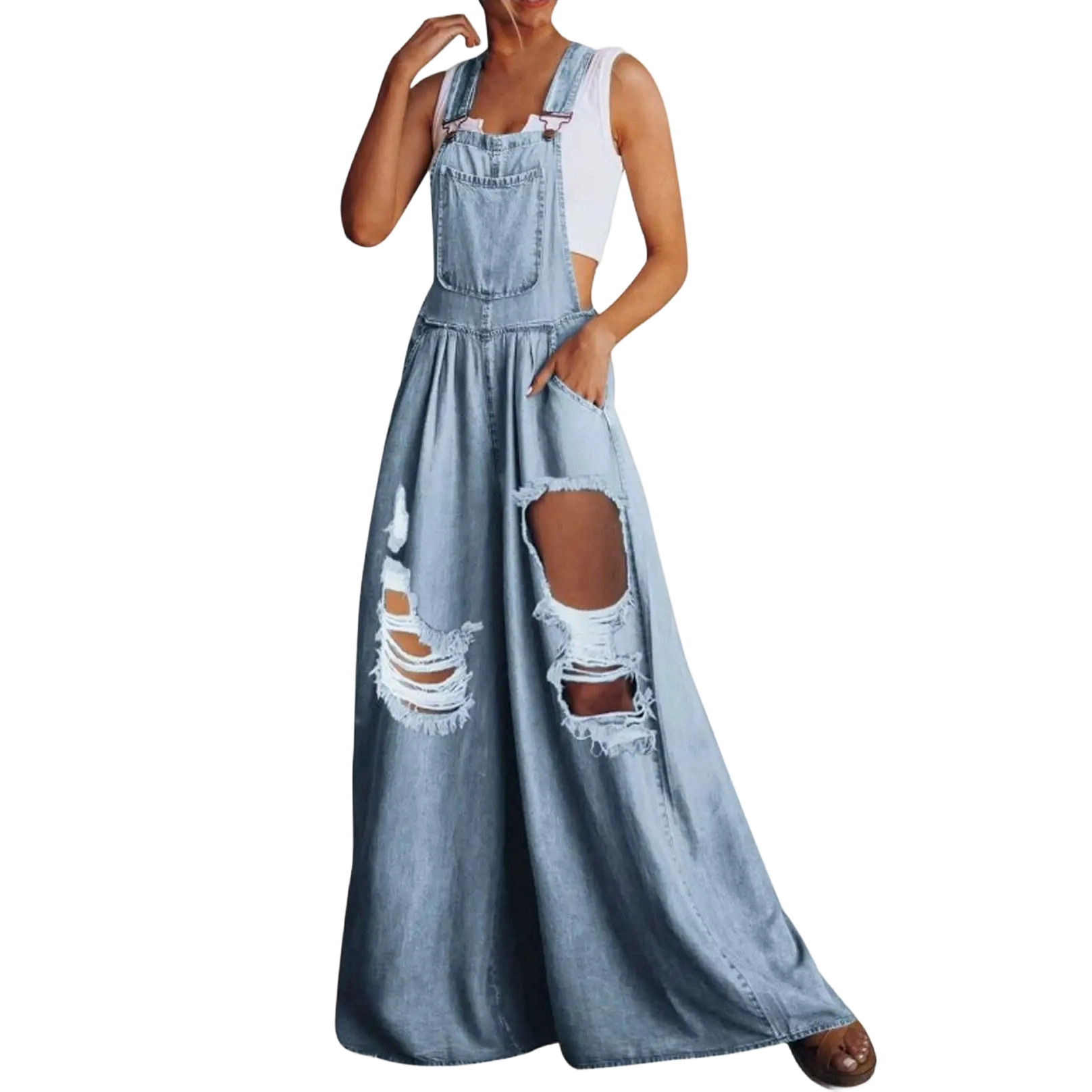 he Loose-Fit Denim Overalls