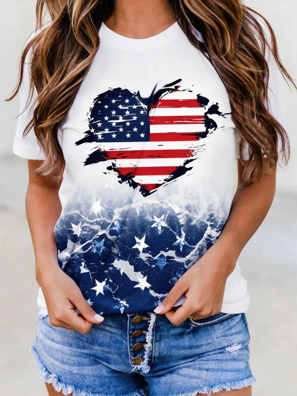 Women's 250th Anniversary Love Flag Printed Casual T-shirt