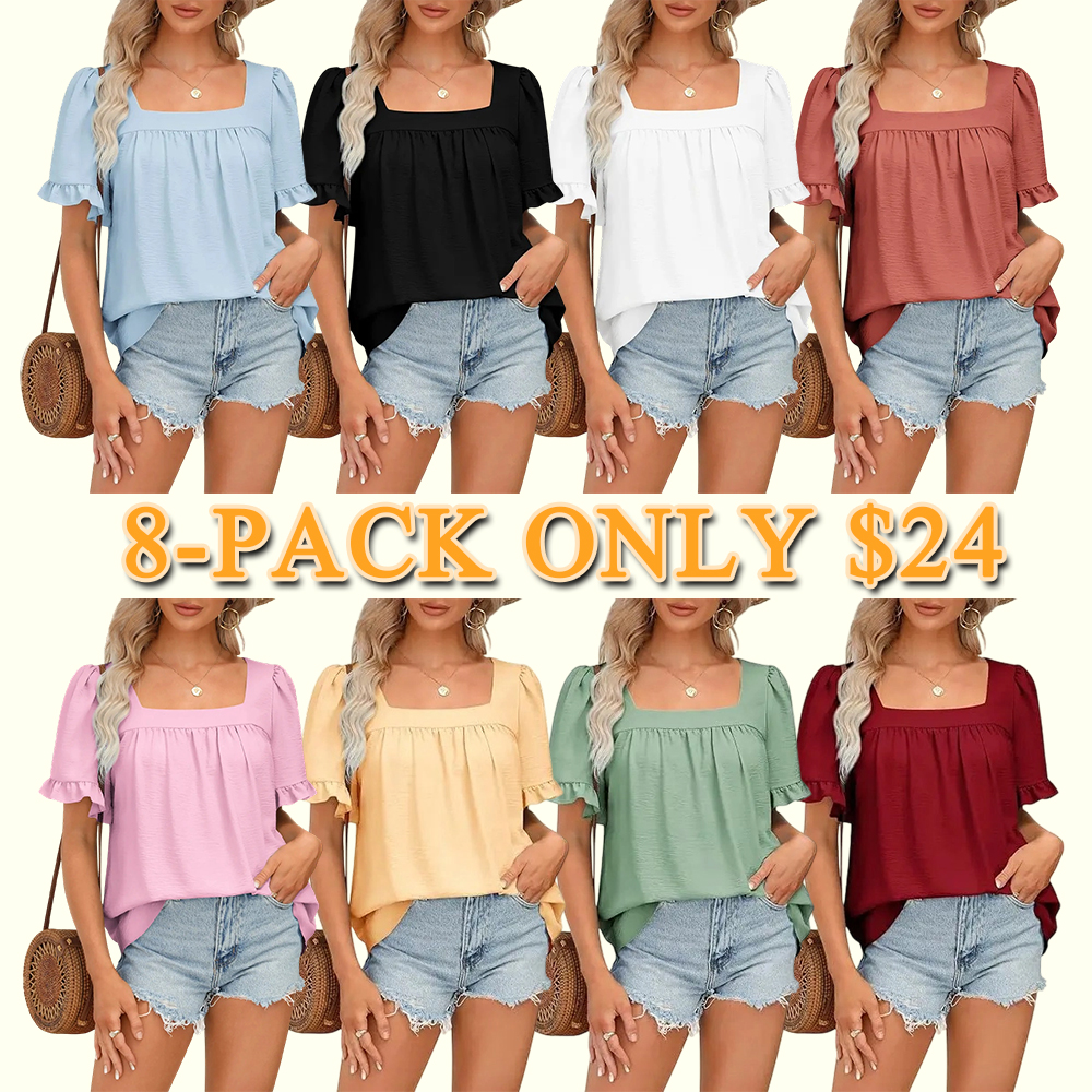 Women's Cottagecore Coquette Blouse - Square Neck Peplum Top with Ruffle Sleeves