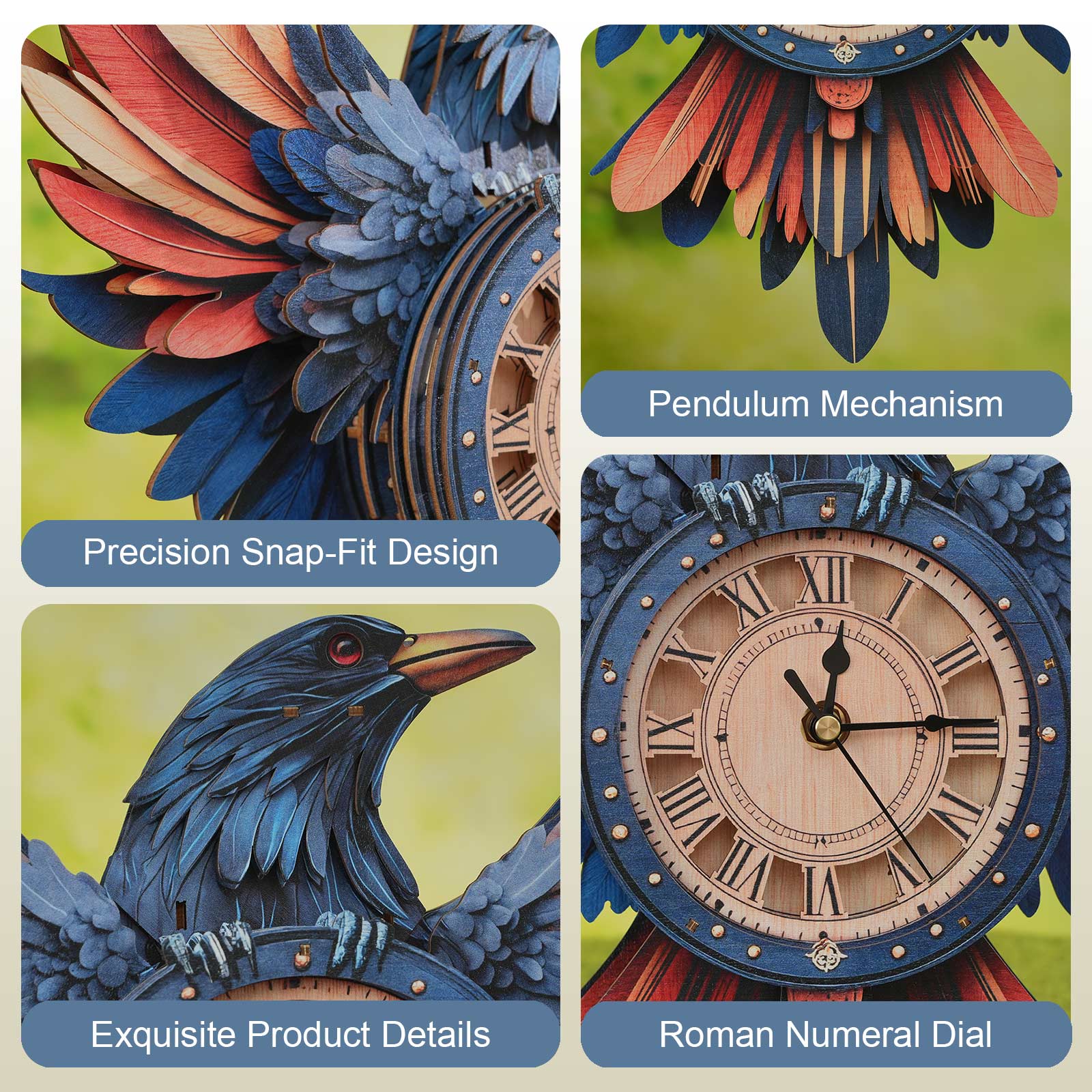 Raven– DIY Wooden Clock, 3D Puzzle Craft Kit