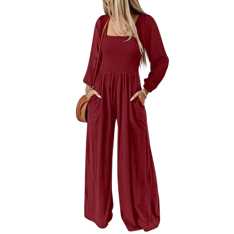 Women's Casual Loose Overalls Jumpsuits One Piece Long Sleeve Wide Leg Long Pant Rompers With Pockets