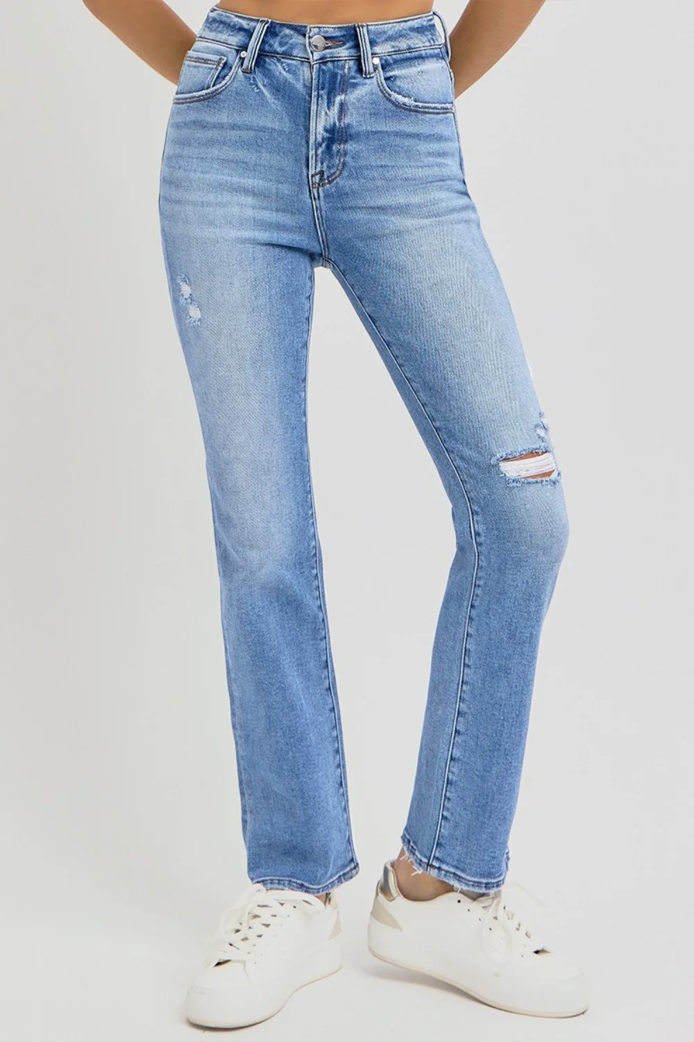 Full Size Distressed High-Rise Ankle Straight Jeans