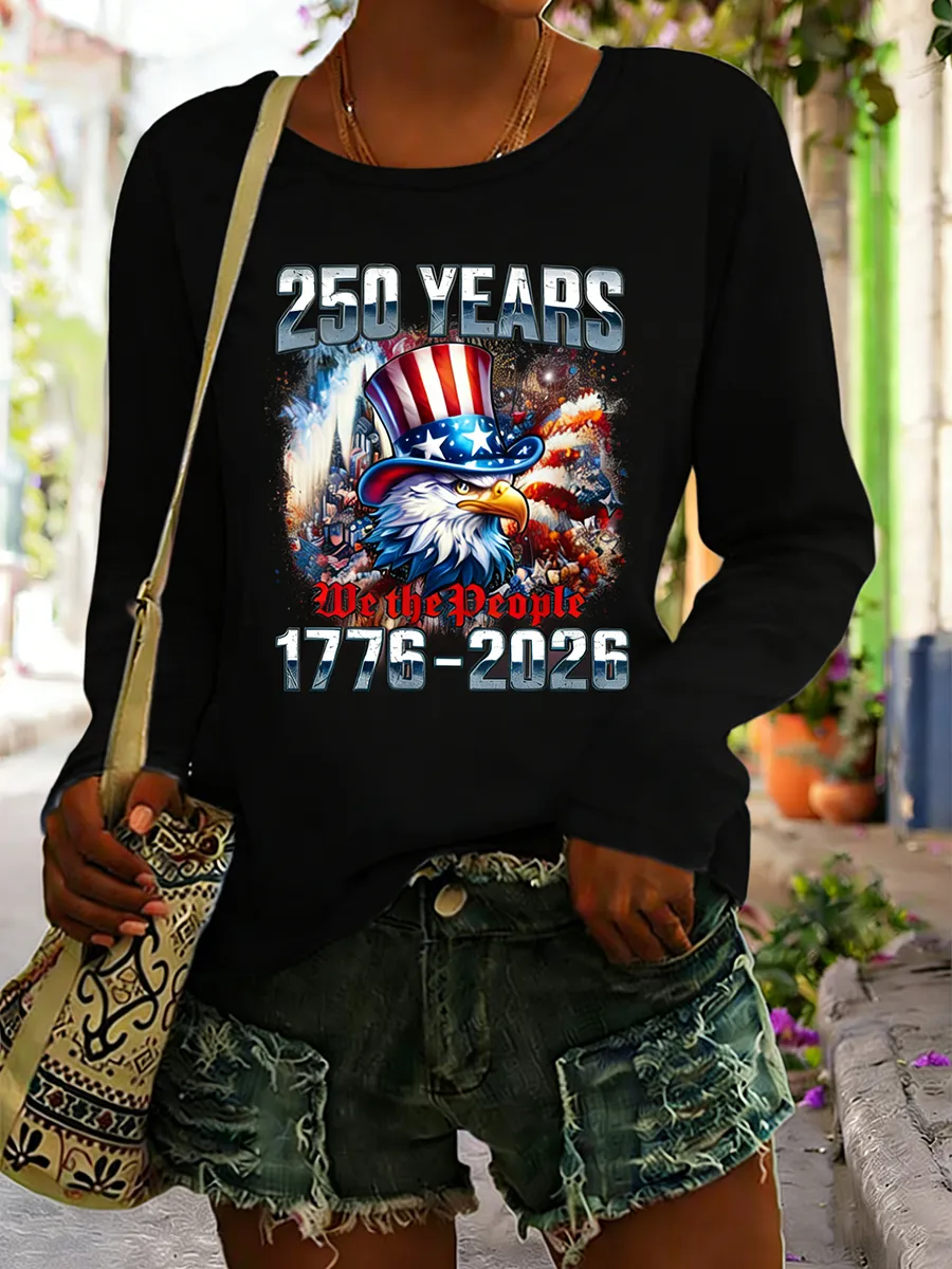 Patriotic 1776-2026 We The People American Eagle Long Sleeve Tee