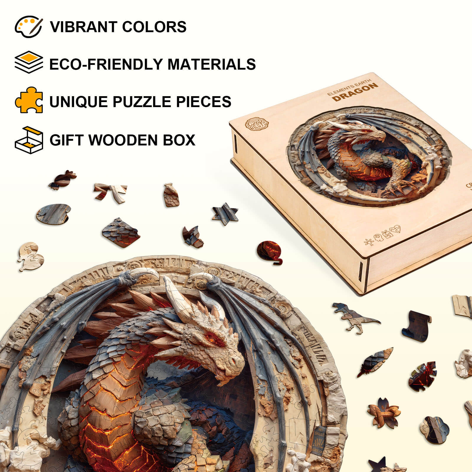 Elements Earth Dragon Wooden Jigsaw Puzzle