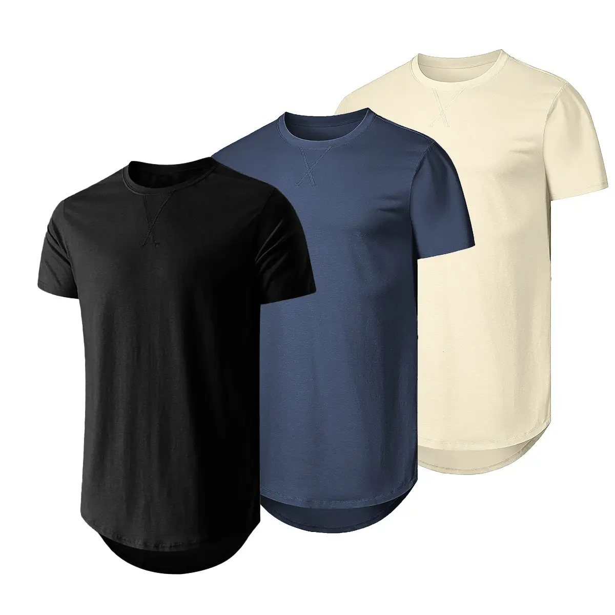 Mens 3 Pack Cotton Hipster Hip Hop Longline Crewneck T-Shirt,Menswear Casual Tshirt Tops