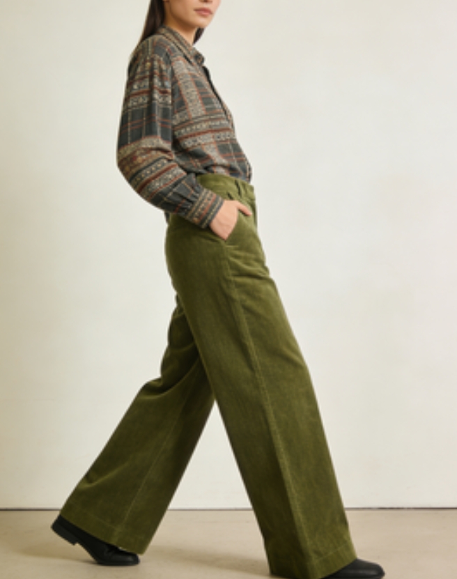 Mossy Corduroy Wide-Leg Pants