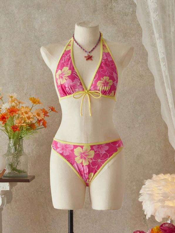 Women's Summer Beach Festival Print Halter Bikini Set