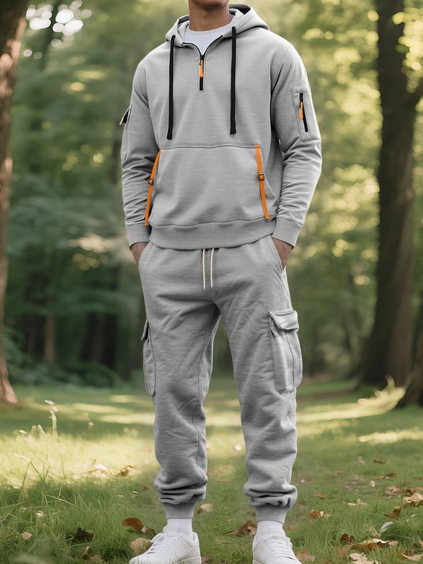 Men’s Hooded Winter Tracksuit Set – Warm Zip Jacket & Cargo Joggers