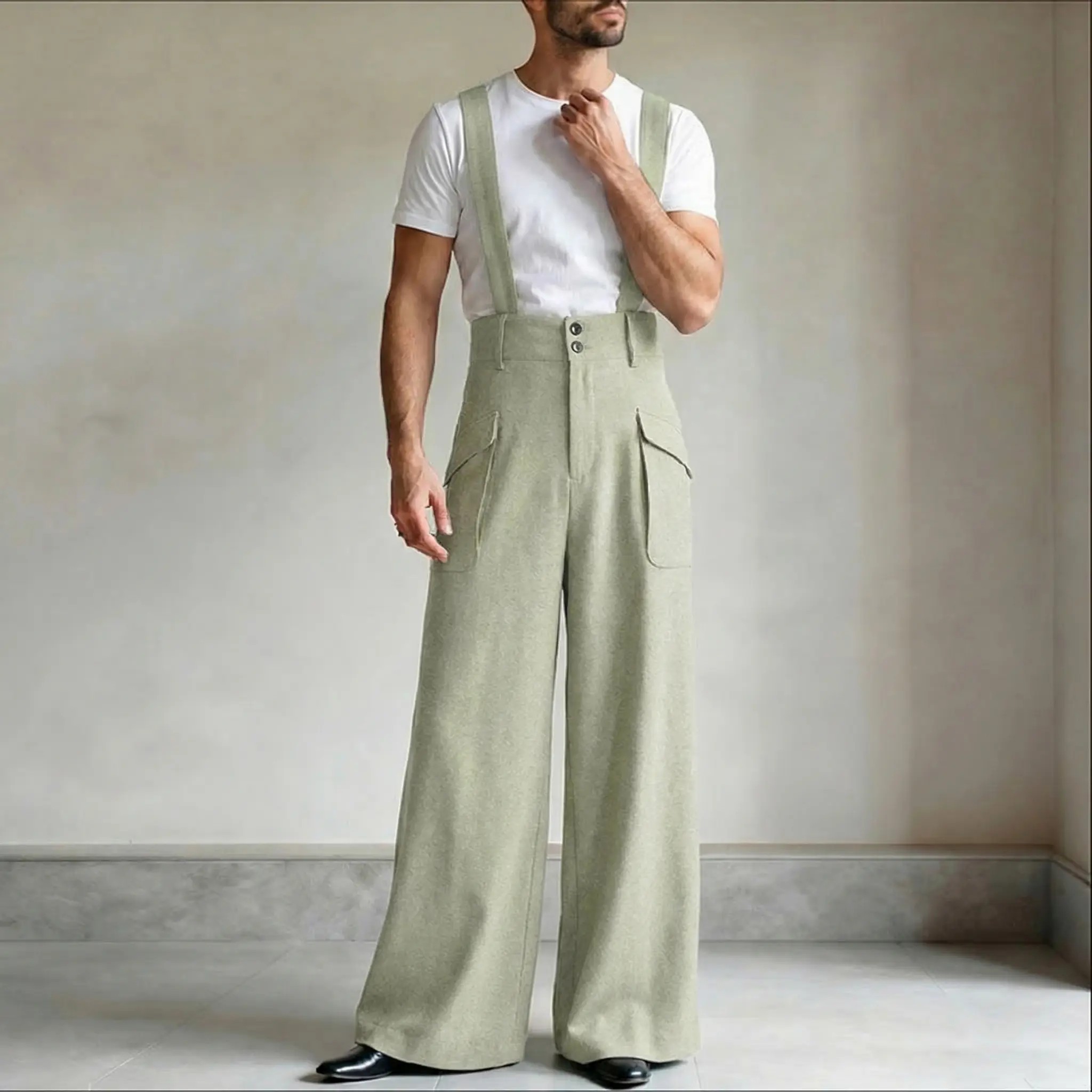 Men’s Vintage High - Waisted Suspender Wide - Leg Palazzo Overalls