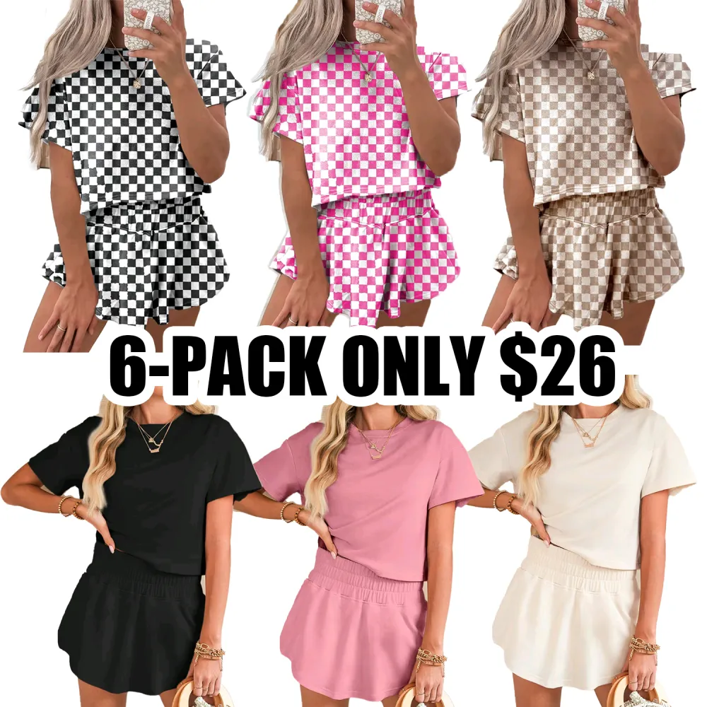 Shewin Women's Summer Plaid 2-Piece Set – Cropped Tee & Ruffle High Waist Skort, Casual Chic Outfit