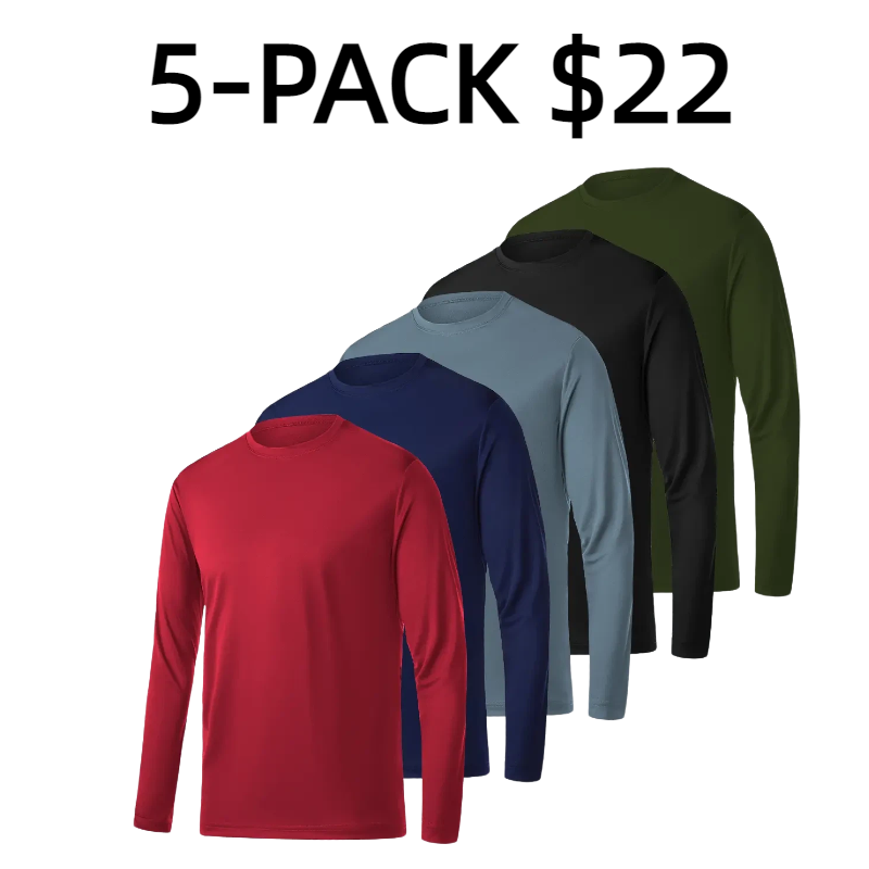 5 Pack Men's Athletic crew neck Long Sleeve Fishing Shirts for Men Sun Protection Shirts