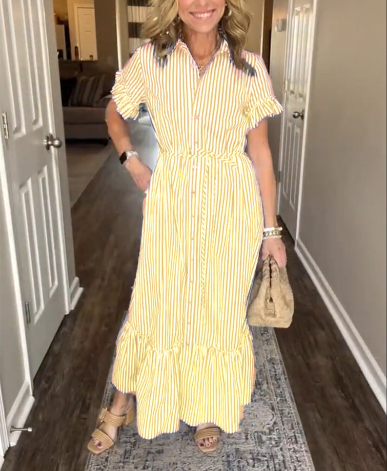 NEW🔥Striped Cotton Lapel Button Shirt Dress(Buy 2 Free Shipping)