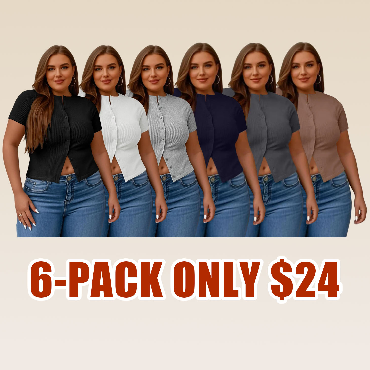 【Plus Size】 Solid Ribbed Short Sleeve Top, Casual Button Front Top for Summer, Women's Plus Clothing for Daily Wear