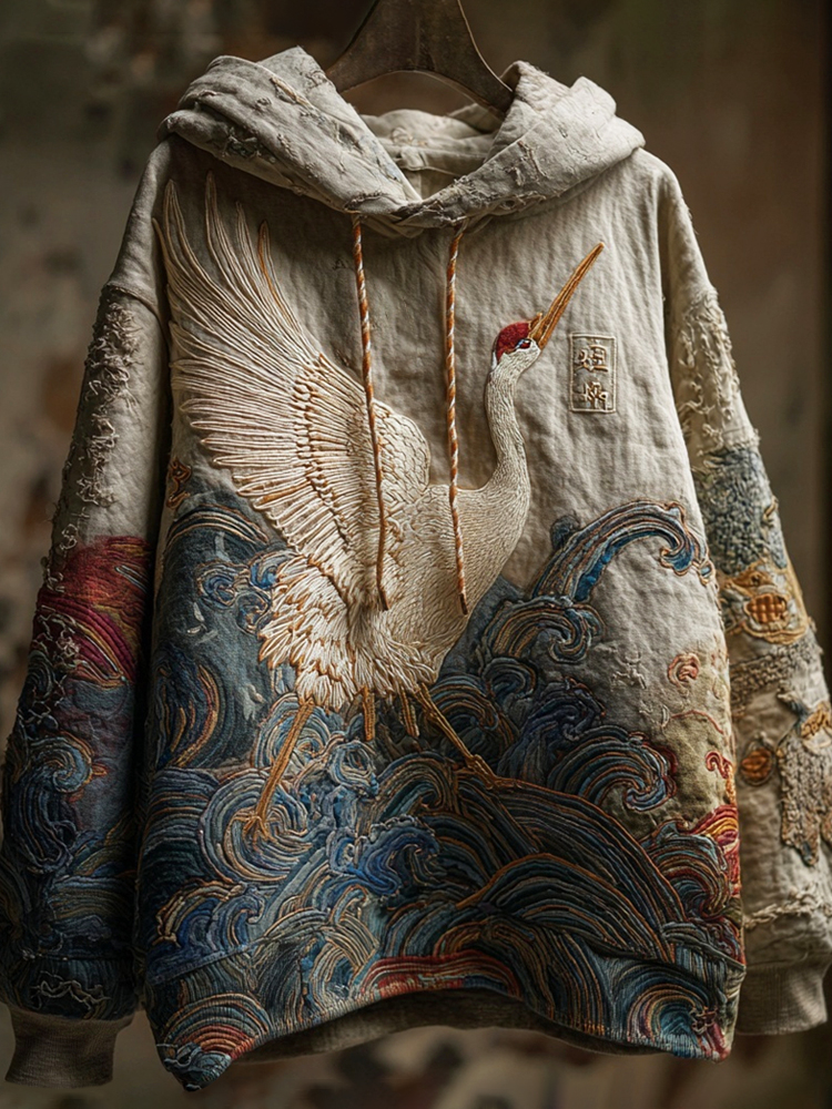 Japanese Crane Art Men's Vintage Hoodie